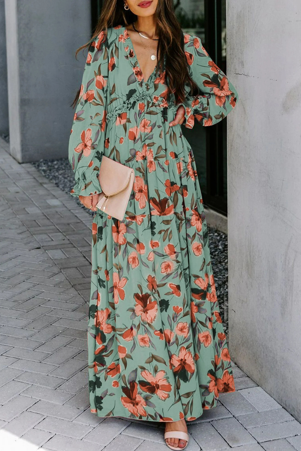 Aveline - Wild Lotus Ruffle Tiered Maxi Dress