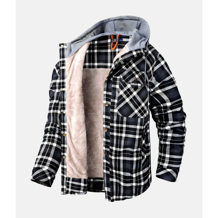 Men's checker hood button down jacket | Long -sleeved