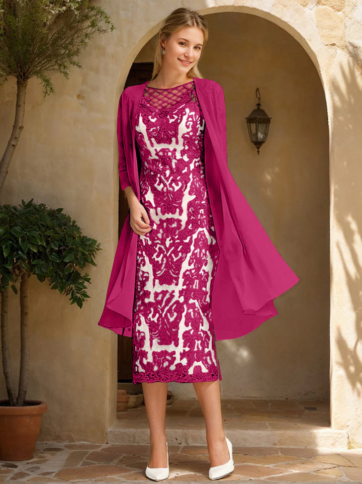 Two Pieces Sheath/Column Jewel Neck Mother of the Bride & Groom Dresses with Lace Appliques & Beadings