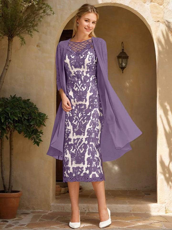 Two Pieces Sheath/Column Jewel Neck Mother of the Bride & Groom Dresses with Lace Appliques & Beadings