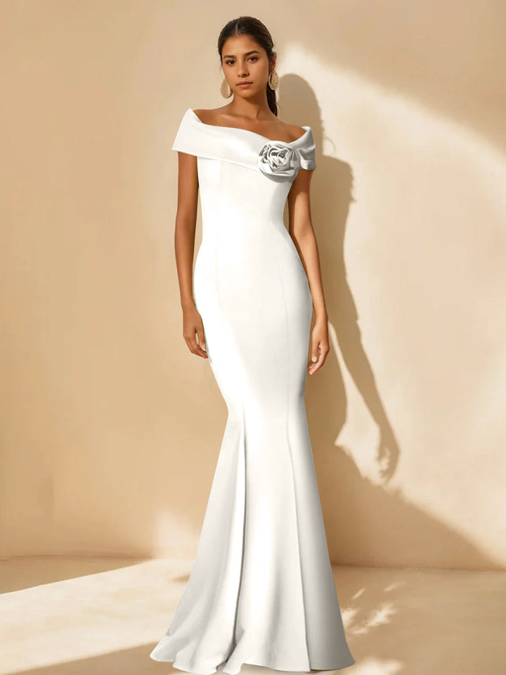Trumpet/Mermaid Off-the-Shoulder Minimalist Mother of the Bride Dresses with Detachable Flower