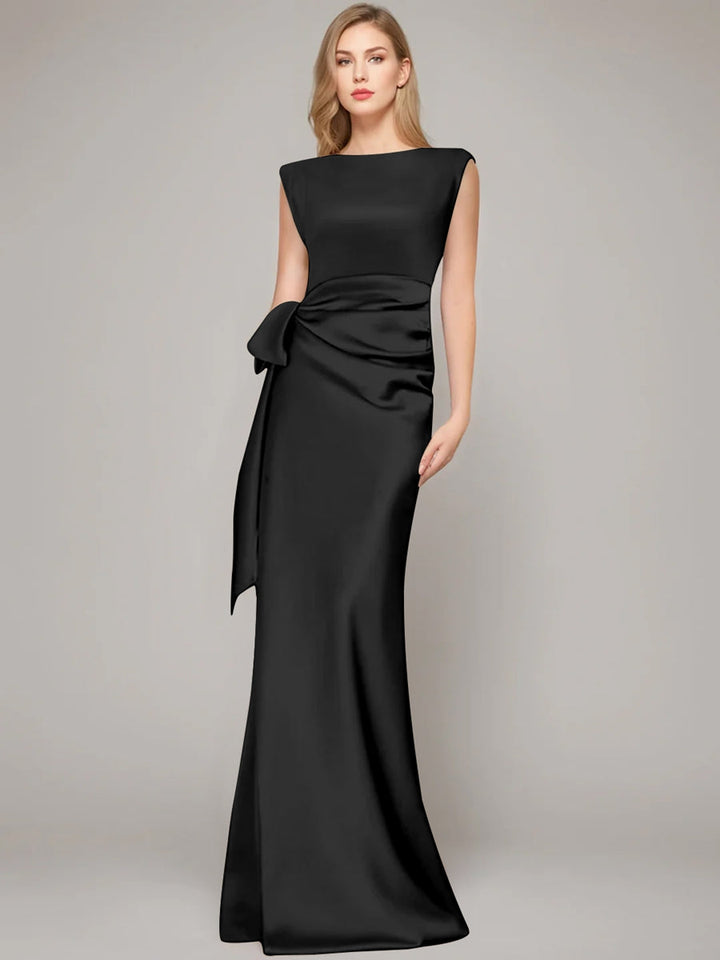 Sheath/Column Scoop Sleeveless Floor-Length Mother of the Bride Dresses with Bow & Shoulder Pad