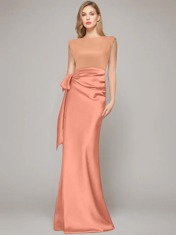 Sheath/Column Scoop Sleeveless Floor-Length Mother of the Bride Dresses with Bow & Shoulder Pad