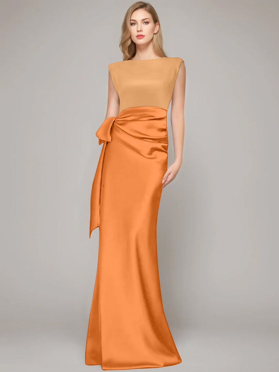 Sheath/Column Scoop Sleeveless Floor-Length Mother of the Bride Dresses with Bow & Shoulder Pad