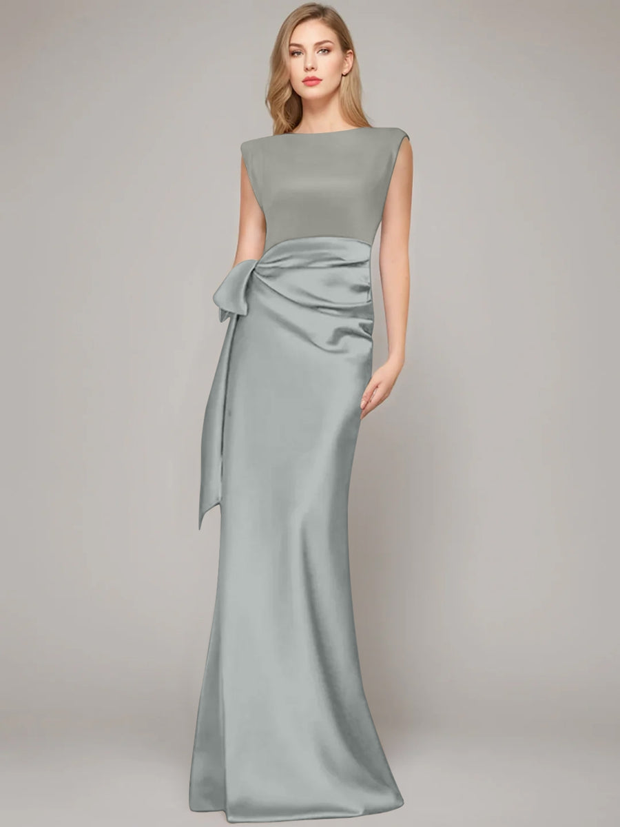 Sheath/Column Scoop Sleeveless Floor-Length Mother of the Bride Dresses with Bow & Shoulder Pad