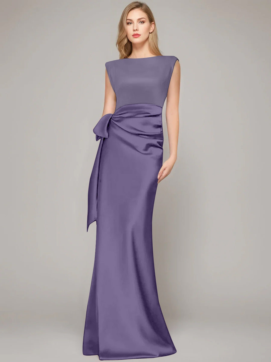 Sheath/Column Scoop Sleeveless Floor-Length Mother of the Bride Dresses with Bow & Shoulder Pad