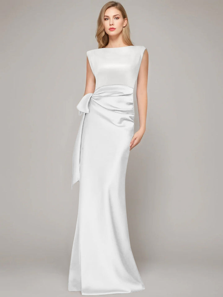 Sheath/Column Scoop Sleeveless Floor-Length Mother of the Bride Dresses with Bow & Shoulder Pad