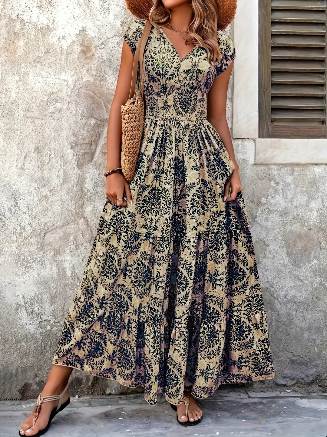 Arianna – Boho V-Neck Maxi Dress