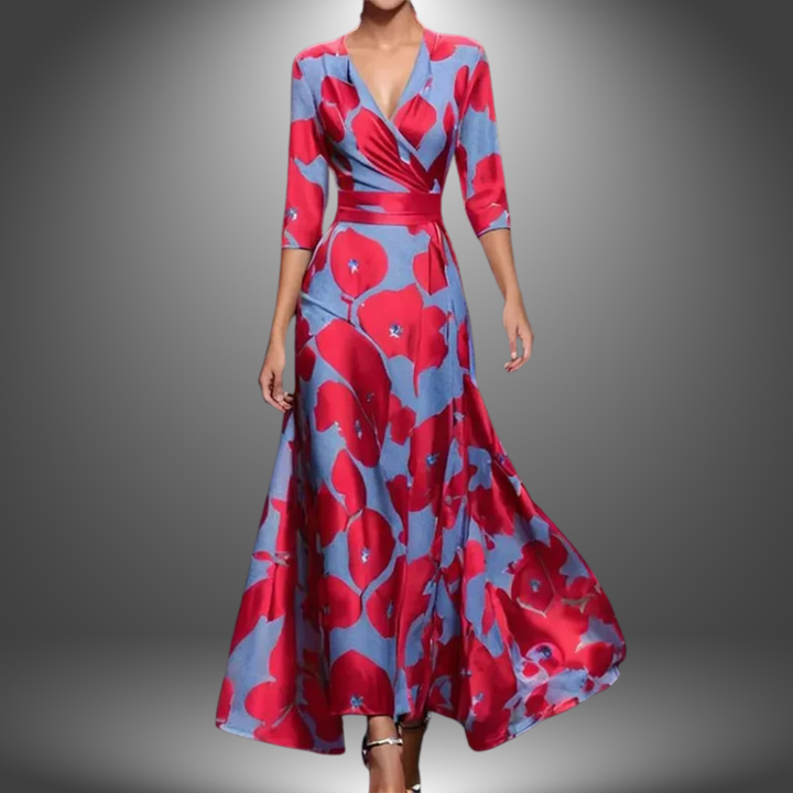 C&G™| Flattering V-Neck Half Sleeve Boho Maxi Dress.