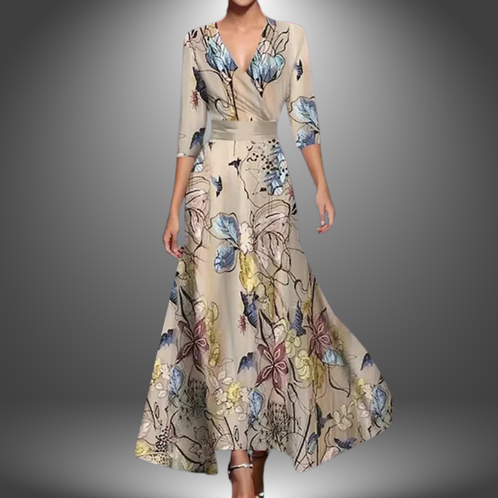 C&G™| Flattering V-Neck Half Sleeve Boho Maxi Dress.