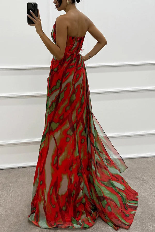 Sophia - Off-Shoulder Slit Printed Maxi Dress