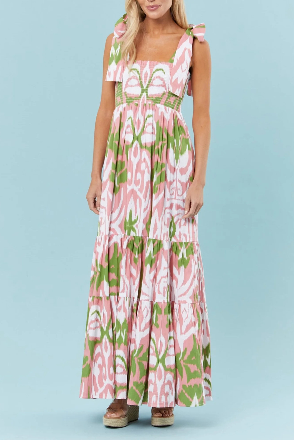 Naomi - Boho Gingham Smocked Maxi Dress with Tied Straps