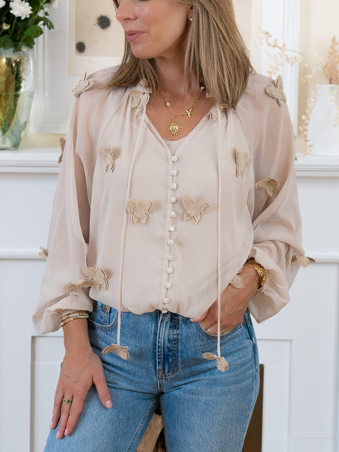 Beige Butterfly Blouse