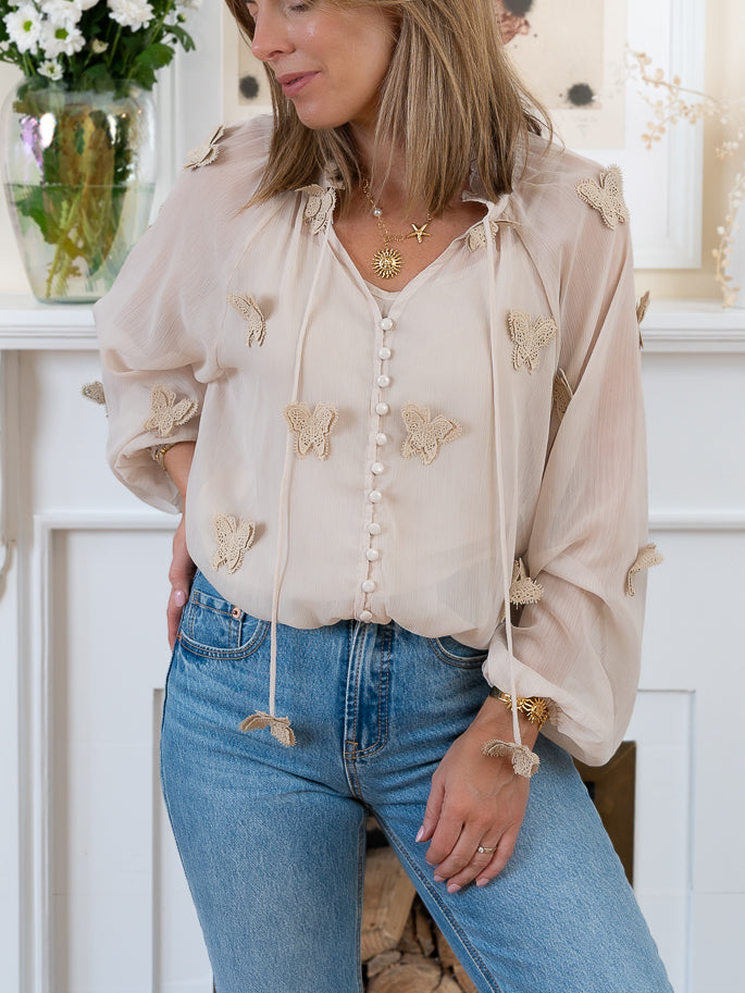 Beige Butterfly Blouse