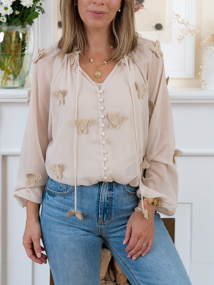 Beige Butterfly Blouse