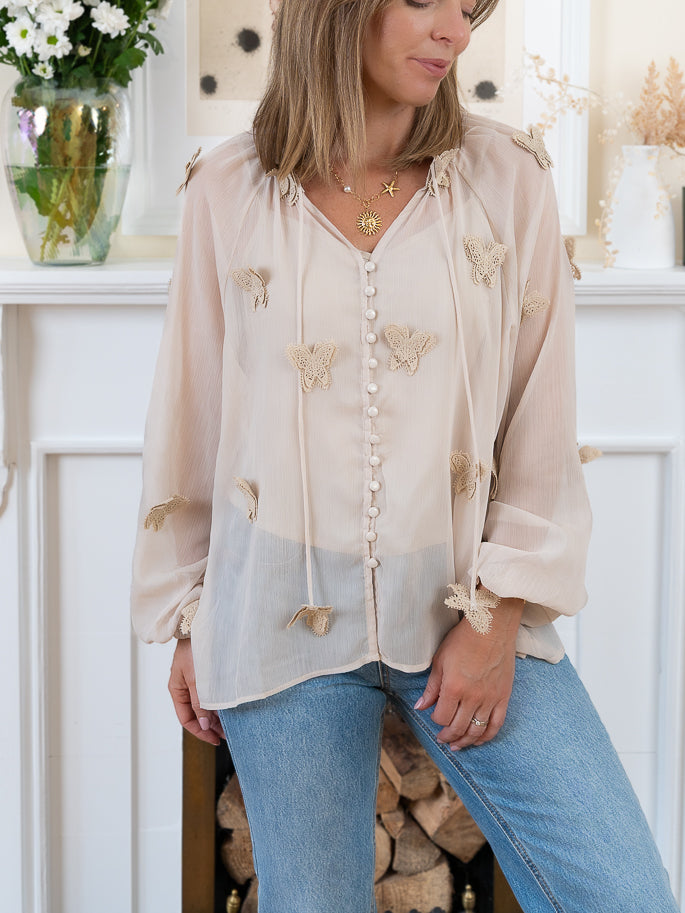 Beige Butterfly Blouse