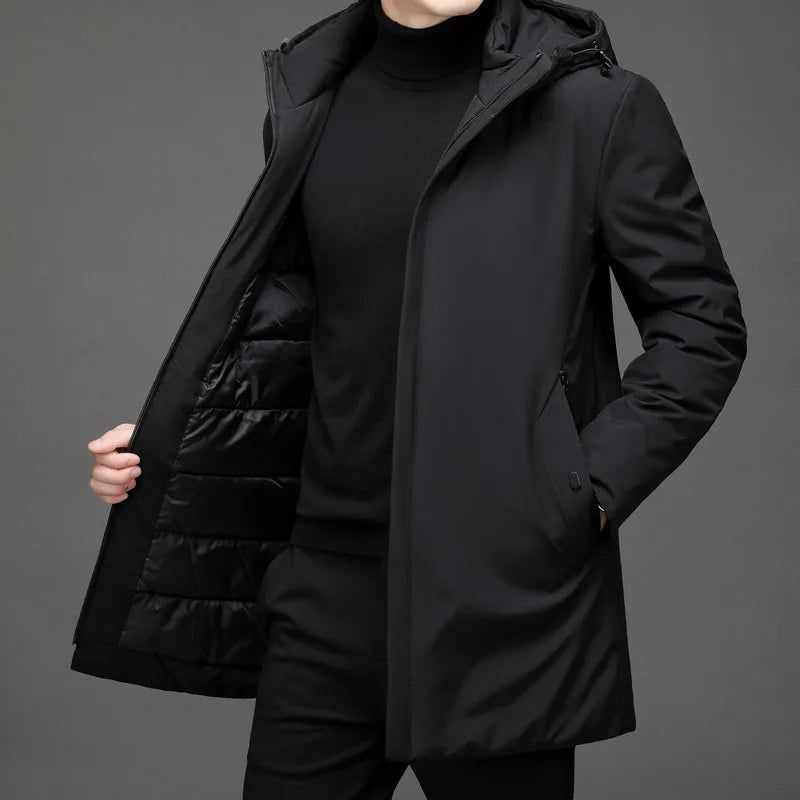 Men's zipper hood long jacket | winter