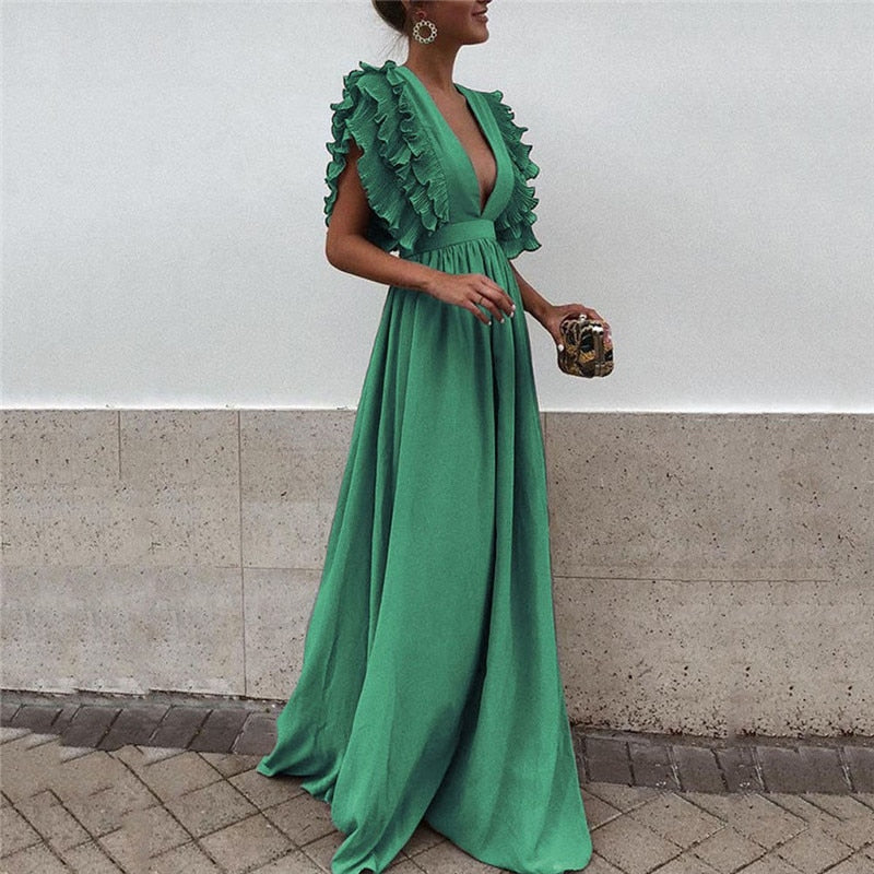 Ariella - Elegant Ruffle Sleeve Maxi Dress