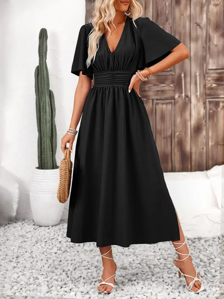 Arielle - Long Dress Short Sleeve V-Neck Maxi Sundress