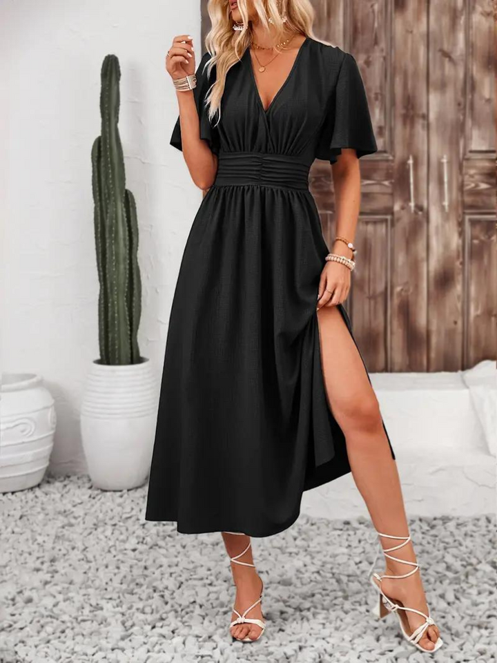 Arielle - Long Dress Short Sleeve V-Neck Maxi Sundress