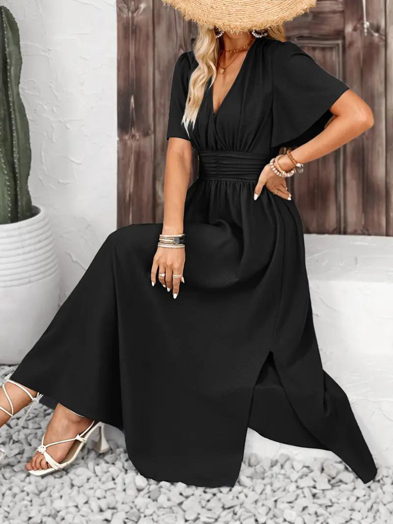 Arielle - Long Dress Short Sleeve V-Neck Maxi Sundress