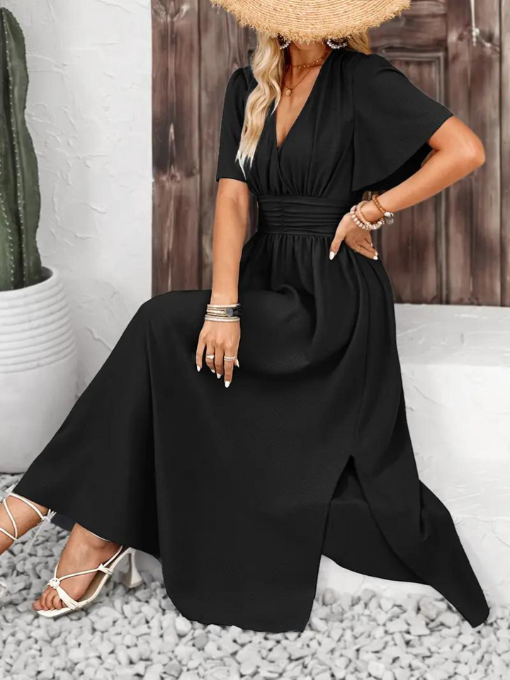 Arielle - Long Dress Short Sleeve V-Neck Maxi Sundress