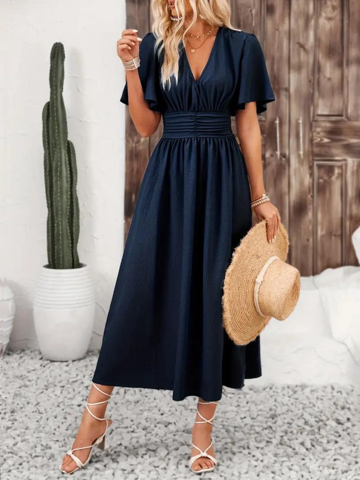 Arielle - Long Dress Short Sleeve V-Neck Maxi Sundress