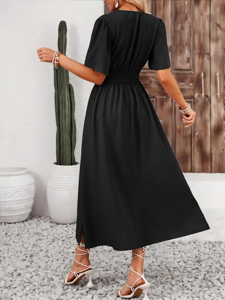 Arielle - Long Dress Short Sleeve V-Neck Maxi Sundress