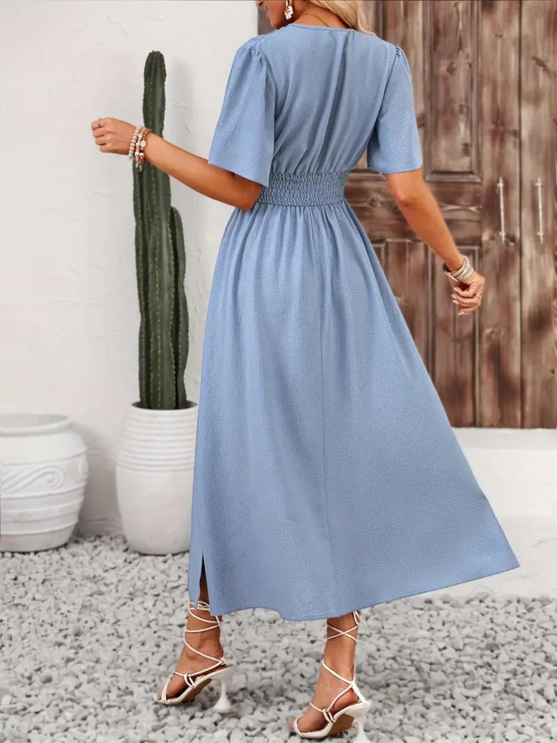 Arielle - Long Dress Short Sleeve V-Neck Maxi Sundress