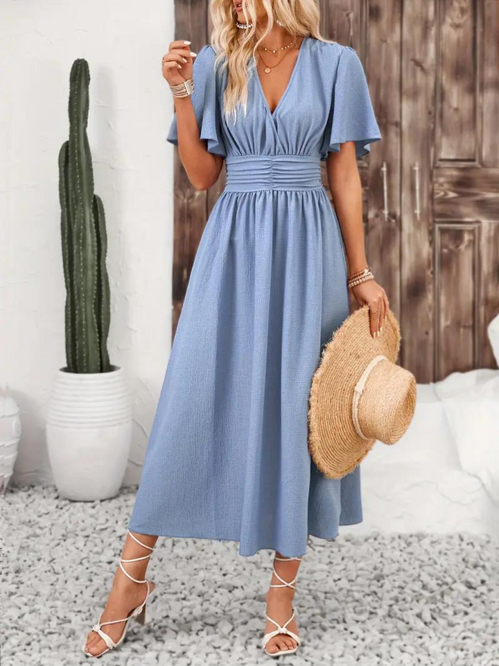Arielle - Long Dress Short Sleeve V-Neck Maxi Sundress