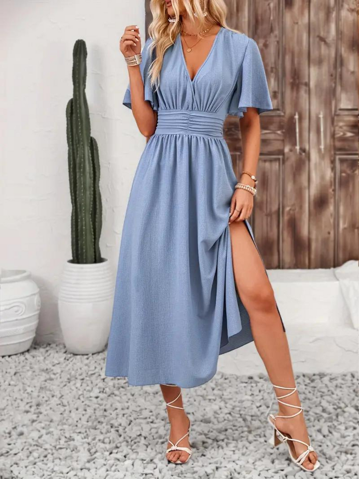 Arielle - Long Dress Short Sleeve V-Neck Maxi Sundress