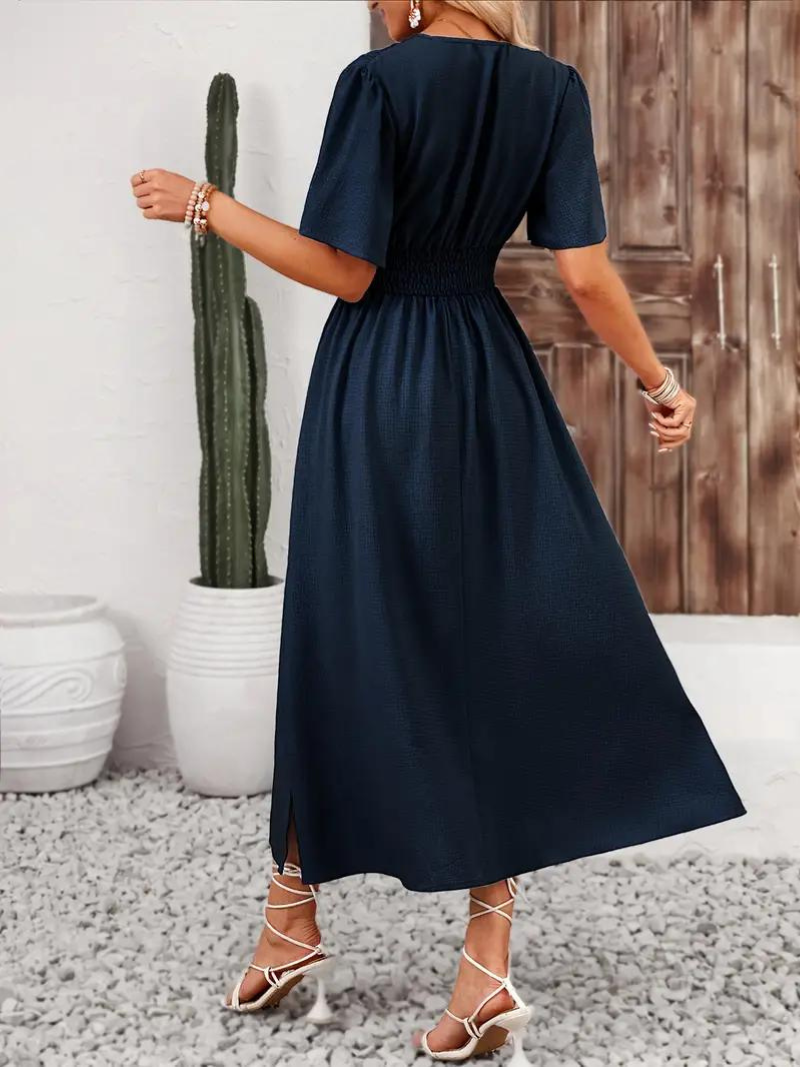 Arielle - Long Dress Short Sleeve V-Neck Maxi Sundress