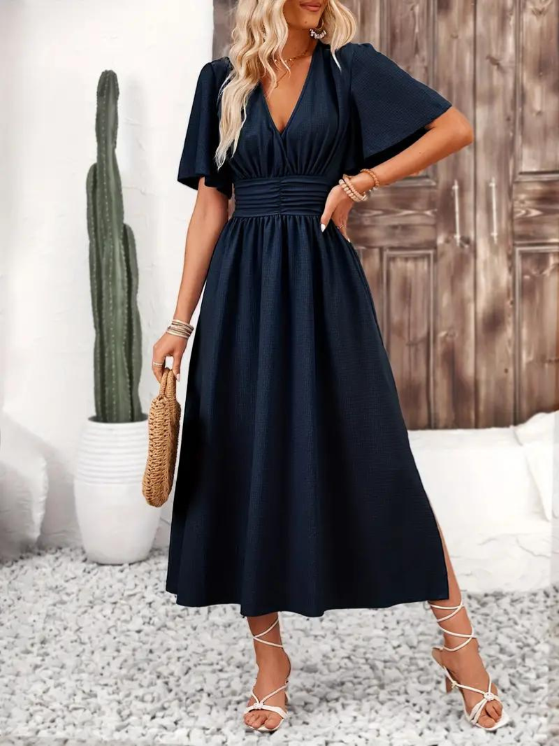 Arielle - Long Dress Short Sleeve V-Neck Maxi Sundress