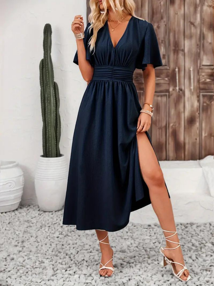 Arielle - Long Dress Short Sleeve V-Neck Maxi Sundress