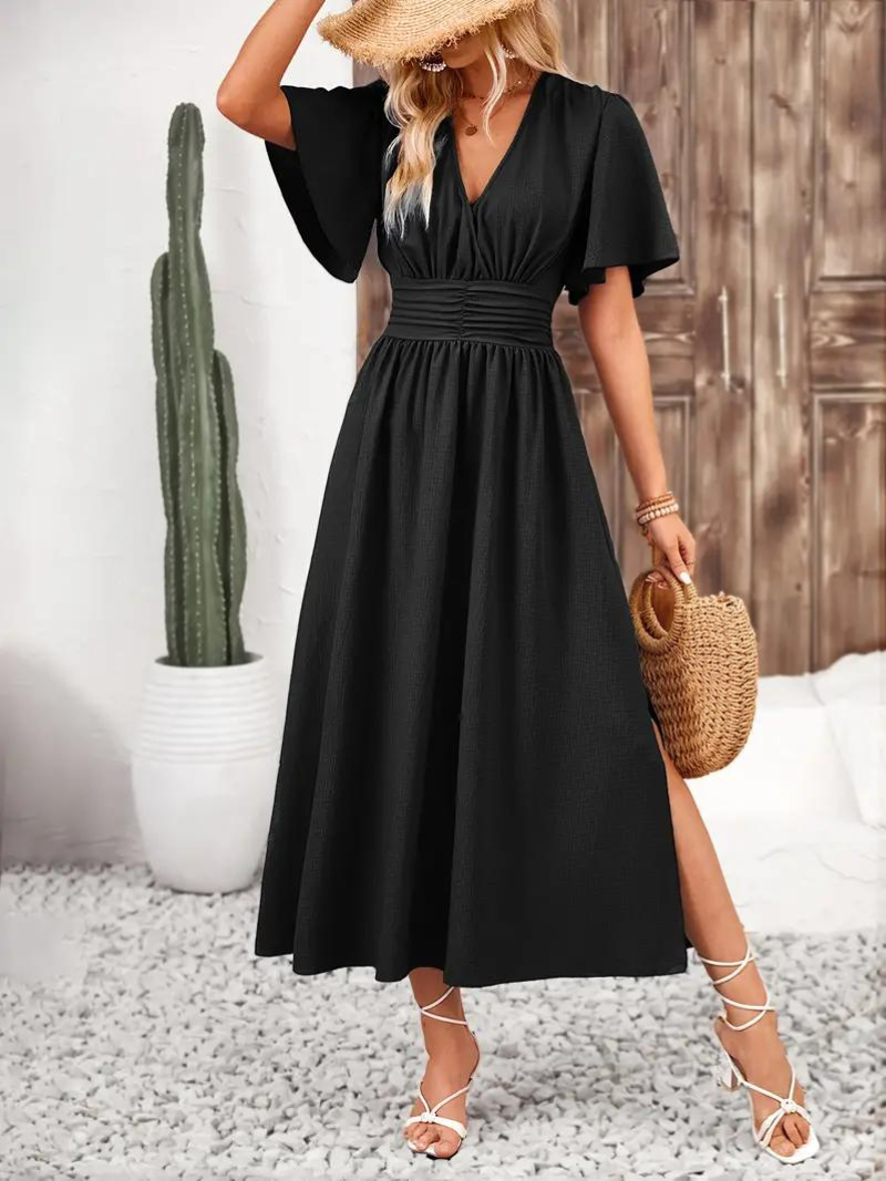 Arielle - Long Dress Short Sleeve V-Neck Maxi Sundress