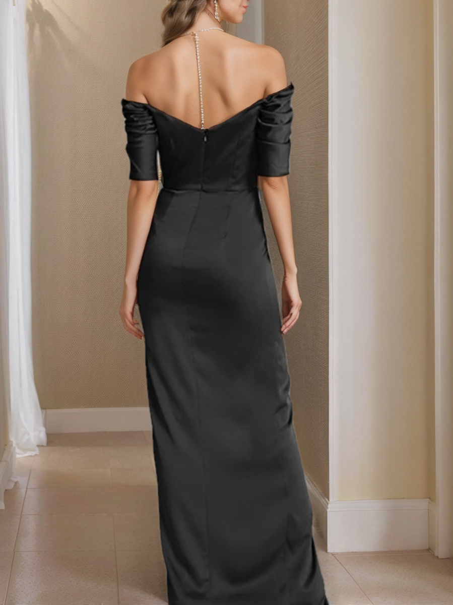 Sheath/Column Off-the-Shoulder Short Sleeves Mother of the Bride Dresses With Split Front