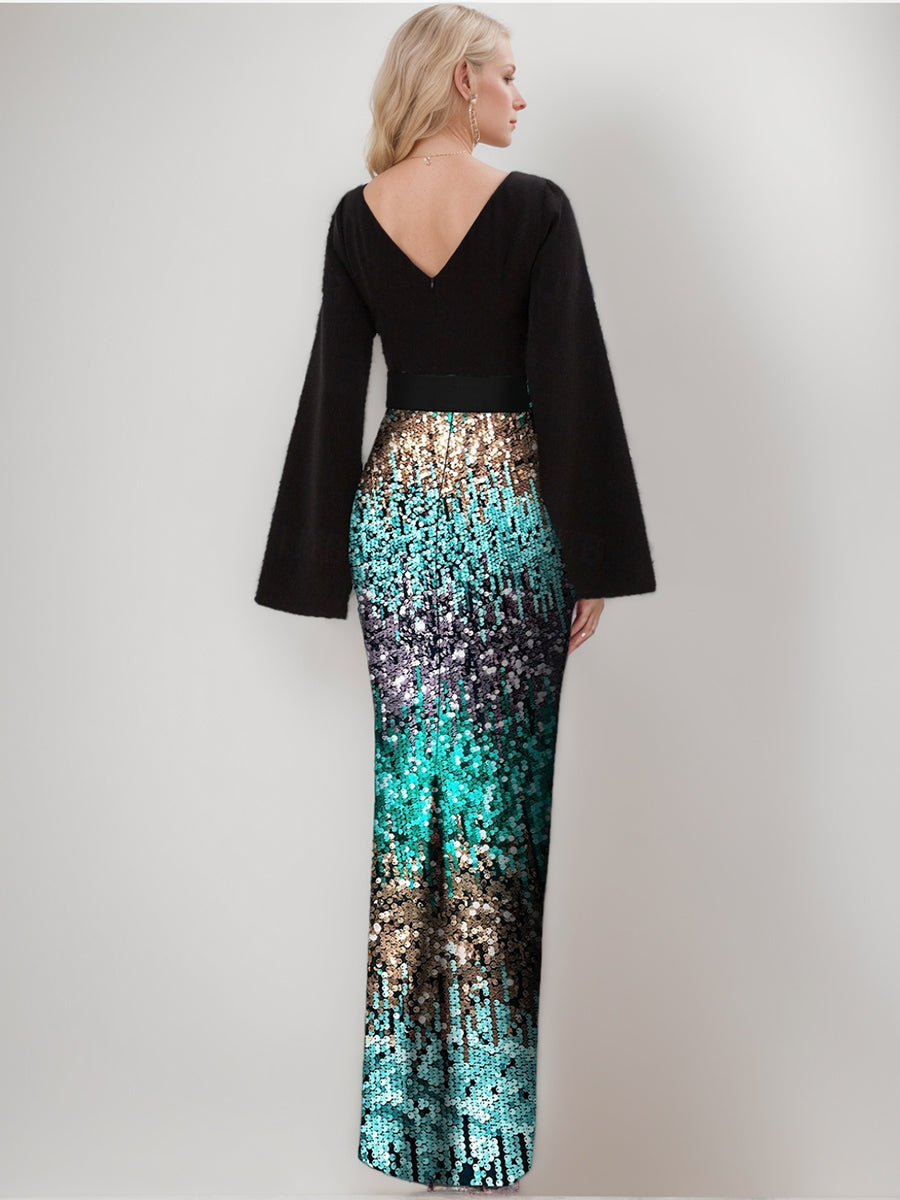 Trumpet/Mermaid Scoop Long Sleeves Floor-Length Retro Mother of the Bride & Groom Dresses with Belt