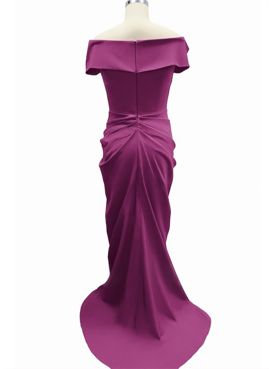 Trumpet/Mermaid Off-the-shoulder Floor-Length Mother Of the Bride Dresses with Pleats & Slit & Zipper