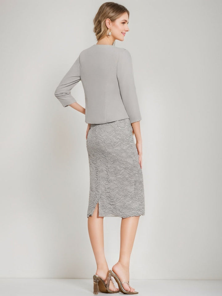 Sheath/Column Scoop Tea-Length Mother of the Bride Dresses with Jacket & Crystals