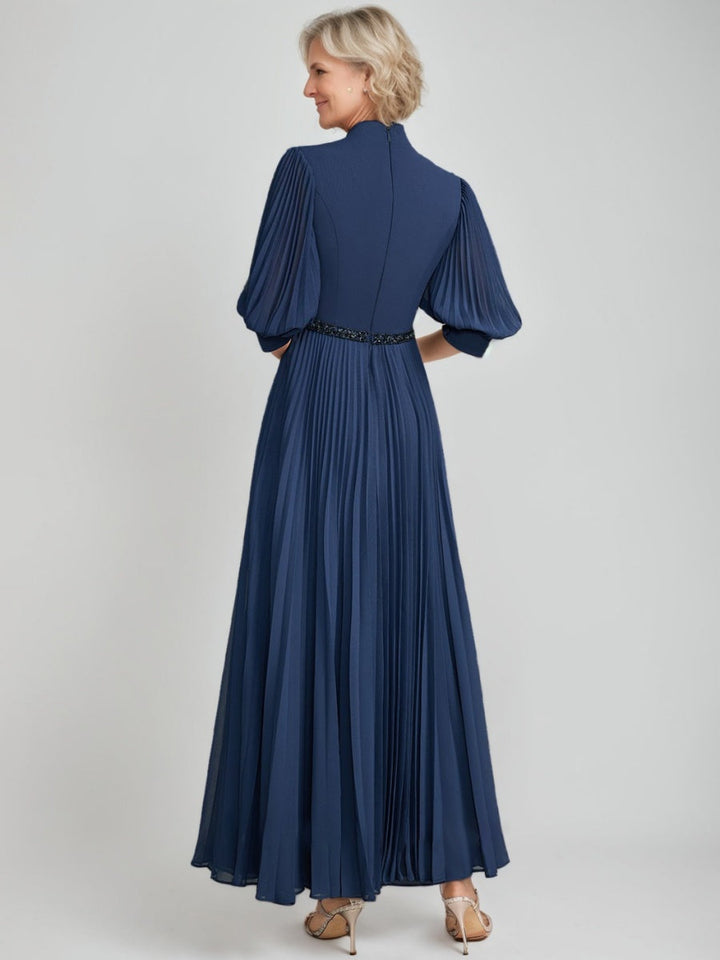 A-line/Princess Queen Anne Neckline Ankle-Length Pleated Mother of the Bride Dresses with Sequins & Beads