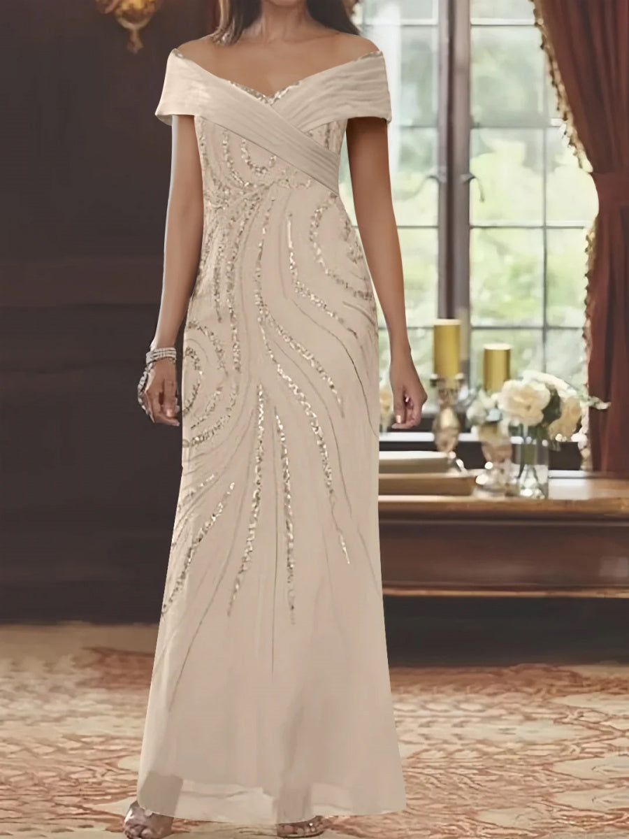 Sheath/Column Off-the-shoulder Floor-Length Mother of the Bride Dresses with Sequins