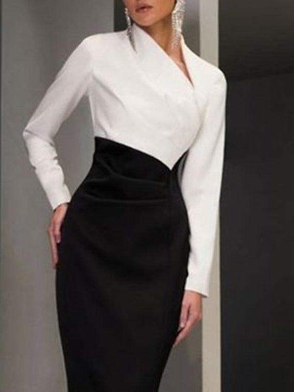 Sheath/Column Asymmetrical V-neck Long Sleeves Floor-Length Mother of the Bride Dresses with Slit