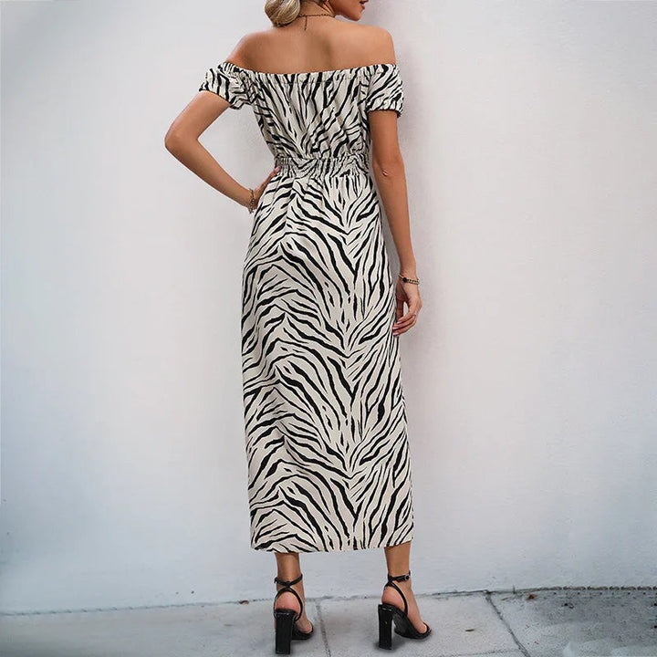 Summer Zebra Print Off Shoulder Dress