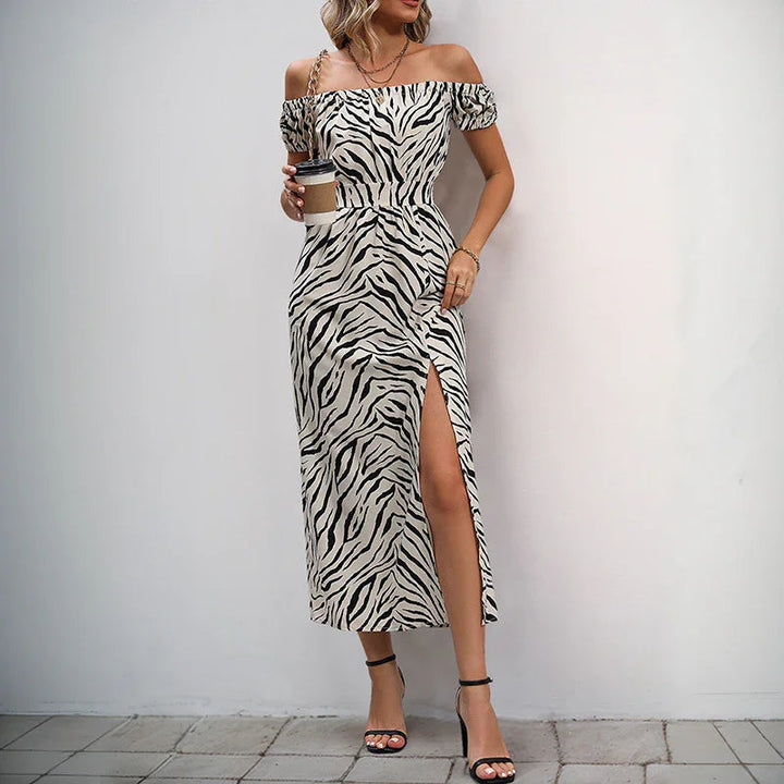 Summer Zebra Print Off Shoulder Dress