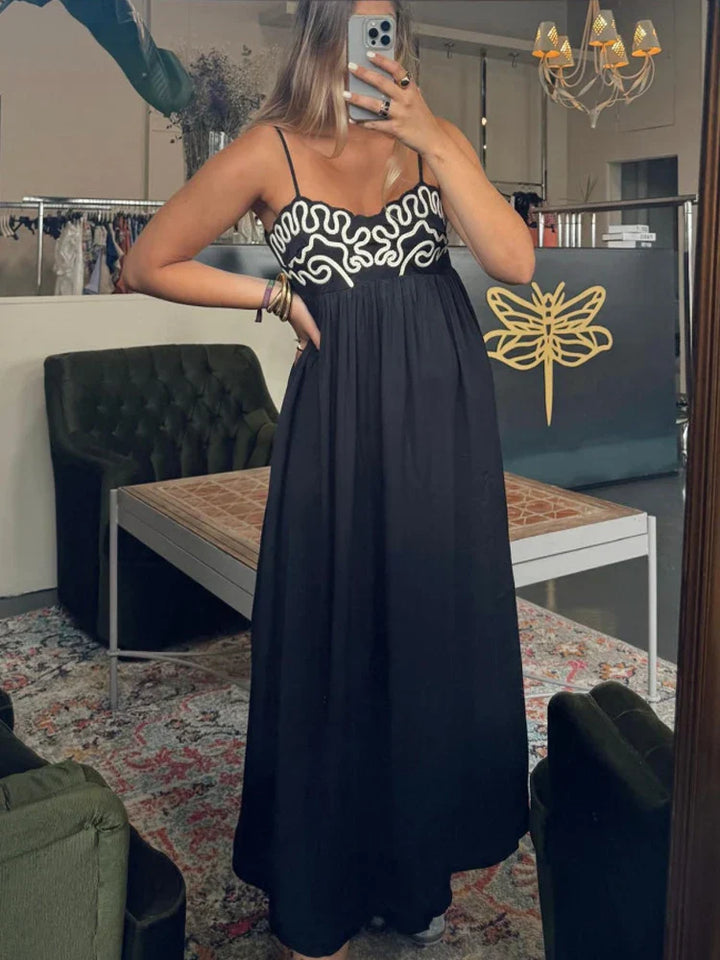 Nixie - Embroidered Sling Maxi Dress