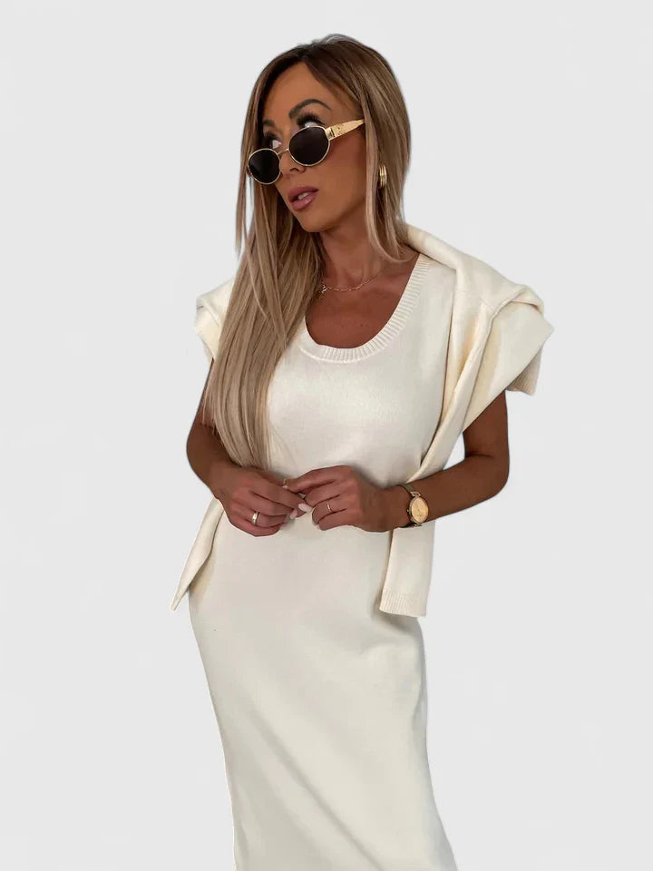 Chrystahl | Elegant Dress and Turtle Neck Sweater Set