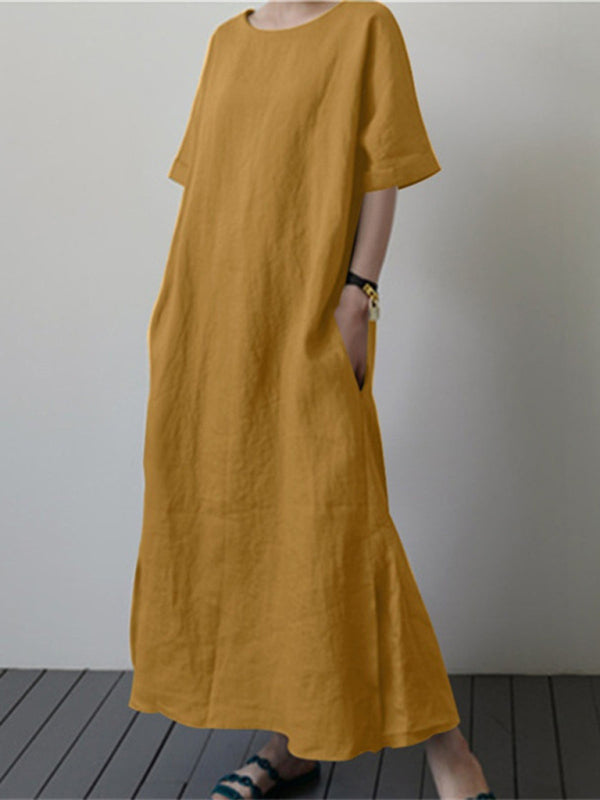 Nell - Loose Dress with Belt and Side Slit (Plus Size Available)