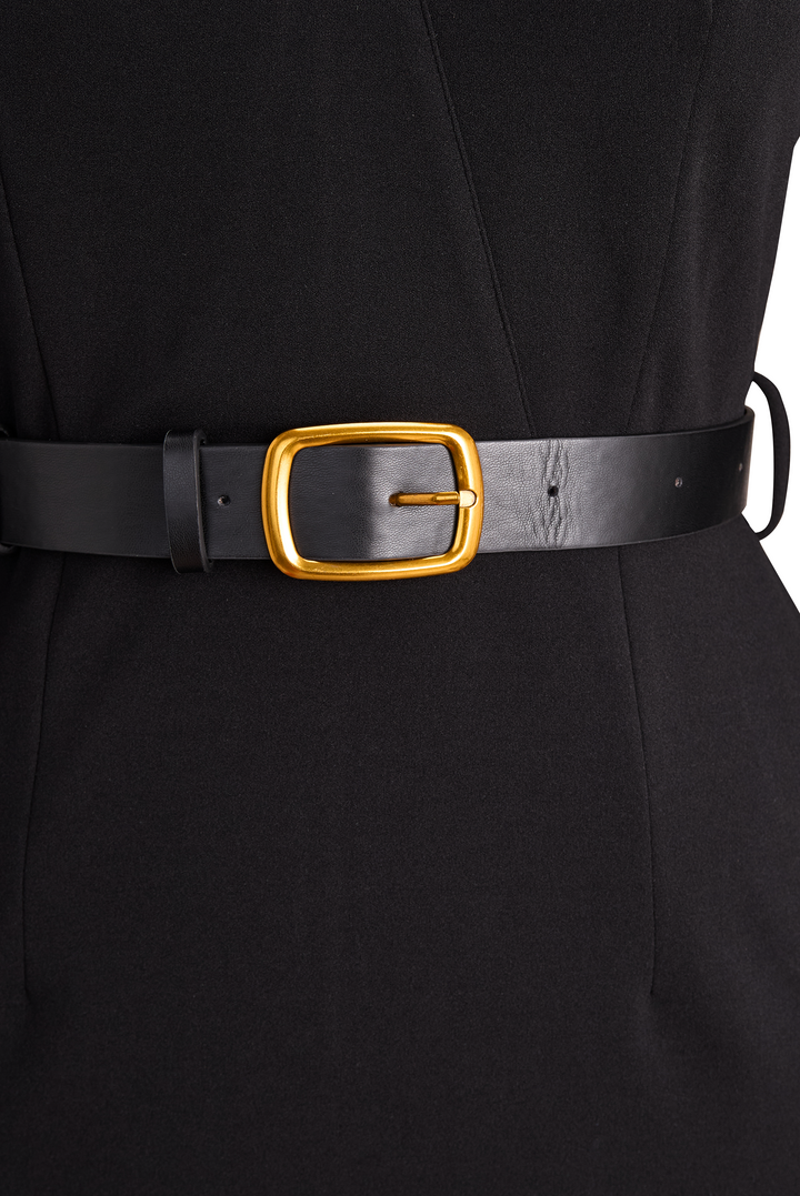Hayden Lume | Refined Dress With Belt And Mandarin Collar