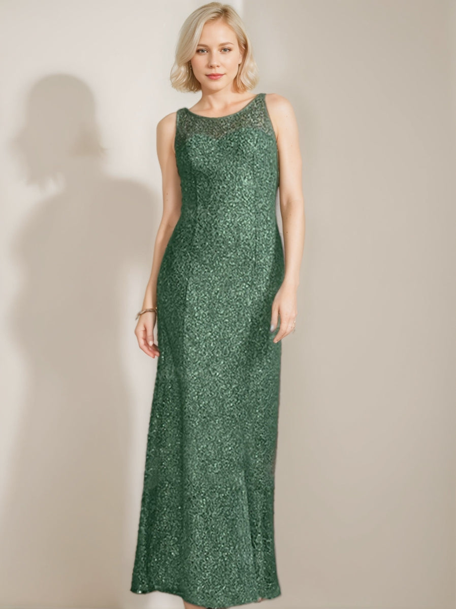Chiffon Scoop Neck Floor-Length Luxurious Mother of the Bride Dress with Beading Sequins