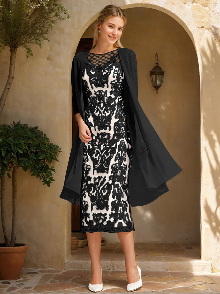 Two Pieces Sheath/Column Jewel Neck Mother of the Bride & Groom Dresses with Lace Appliques & Beadings